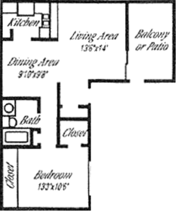 Plan A - One Bedroom / One Bath -697 Sq. Ft.*