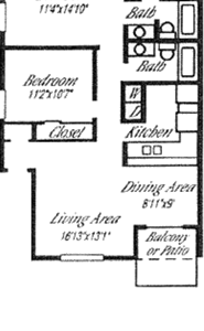 Plan C - Two Bedrooms / Two Bath - 967 Sq. Ft.*